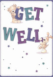 This get well card radiates playful optimism and gentle warmth, much like the friendly spirit of Harold Hill's residents. The illustration shows an adorable teddy bear, round and fuzzy, teaming up with a bouncy, floppy-eared puppy to balance the bold, colourful letters spelling out 'Get Well'. Deep hues of indigo and hints of teal make the words pop against a soft cream backdrop, infusing the design with an inviting vibrancy. Scattered blue and purple stars twinkle around the joyful pair, reminiscent of the peaceful evenings along Gooshays Drive. Both the bear's plush coat and the pup's velvety fur are rendered with such softness, you can almost imagine a comforting hug. Sent on its own or with same-day flower delivery from Flowers Harold Hill, this card brings not just a message, but a soothing emotional balm-perfect for anyone in recovery who could use a bright touch of community kindness and heartfelt care.